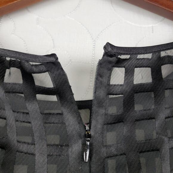 Calvin Klein Womens Dress 12 Black Checkered Sheer Sheath Sleeveless Pleated - Picture 7 of 12